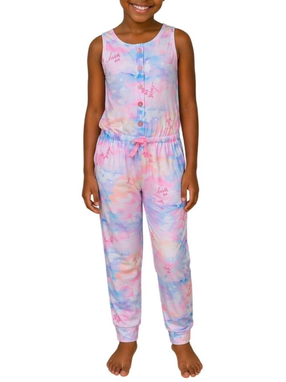 Betsey Johnson Girls Size Small 6/6X Pajama Romper Tie-Dye Elastic Waist